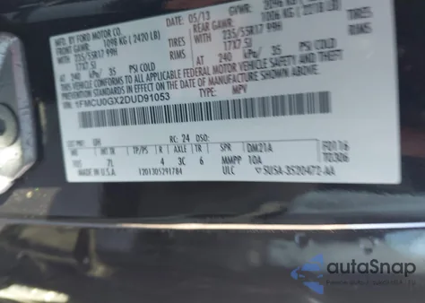 2013 Ford Escape Se из США, поврежденный, VIN 1FMCU0GX2DUD91053